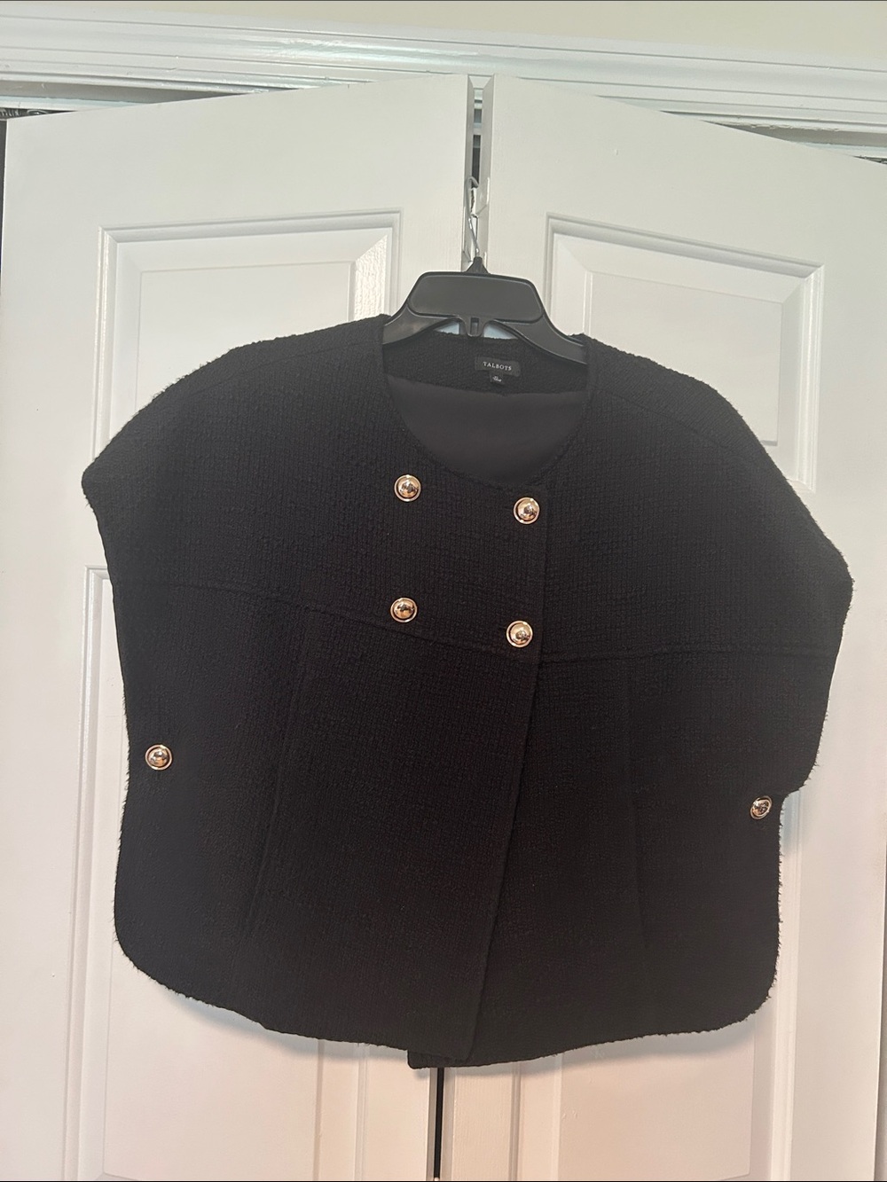 Talbots Black Textured Knit Button-Front Cape